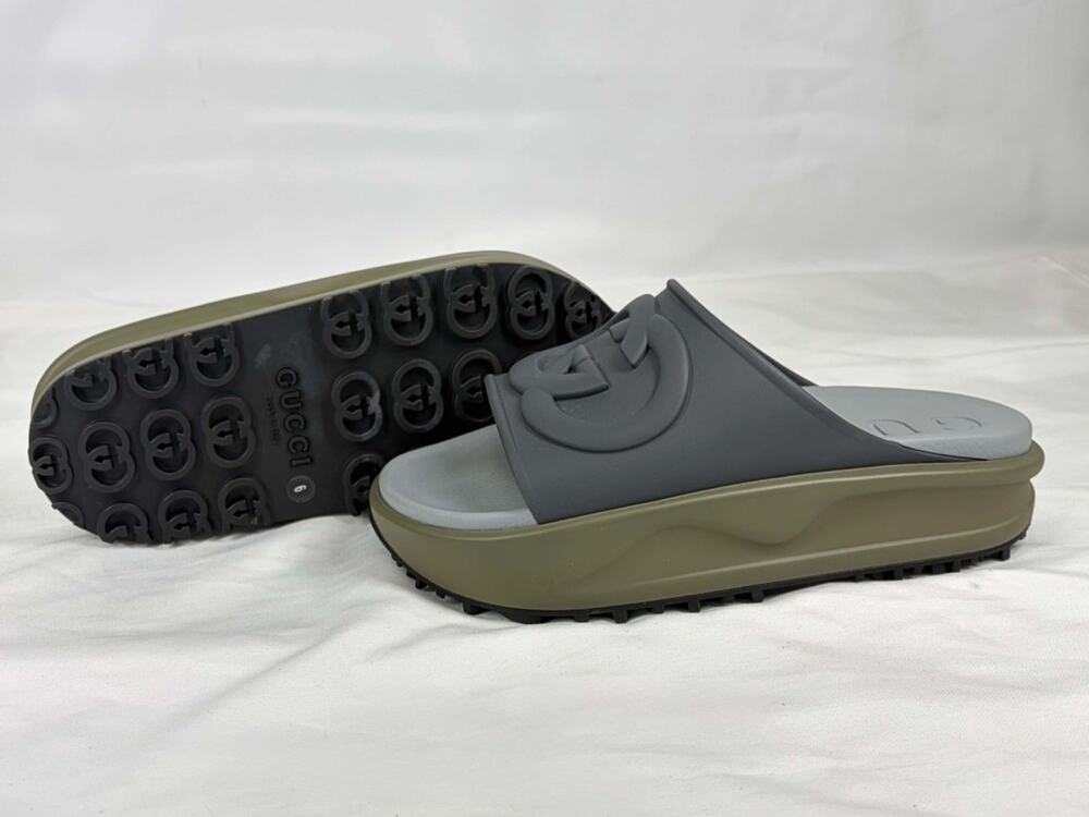 Gucci Interlocking G Slide 'Dark Grey. Khaki' SZ 6.5 SPB JA-368397